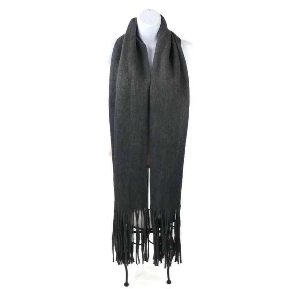Lucky Brand Solid Dark Gray Brushed Polyester Blend Fringed Scarf Unisex NWT